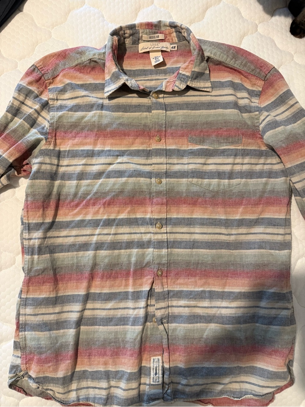 H&M Men's Striped Button-Down Shirt in Blue, Pink, Cream